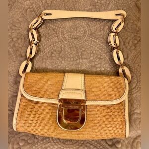 Michael Kors Straw Jute Rattan White Leather Shoulder Bag Handbag Clutch